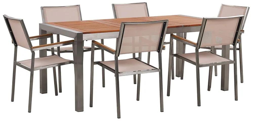 Conjunto de mesa com tampo em madeira de eucalipto 180 x 90 cm e 6 cadeiras creme GROSSETO Beliani