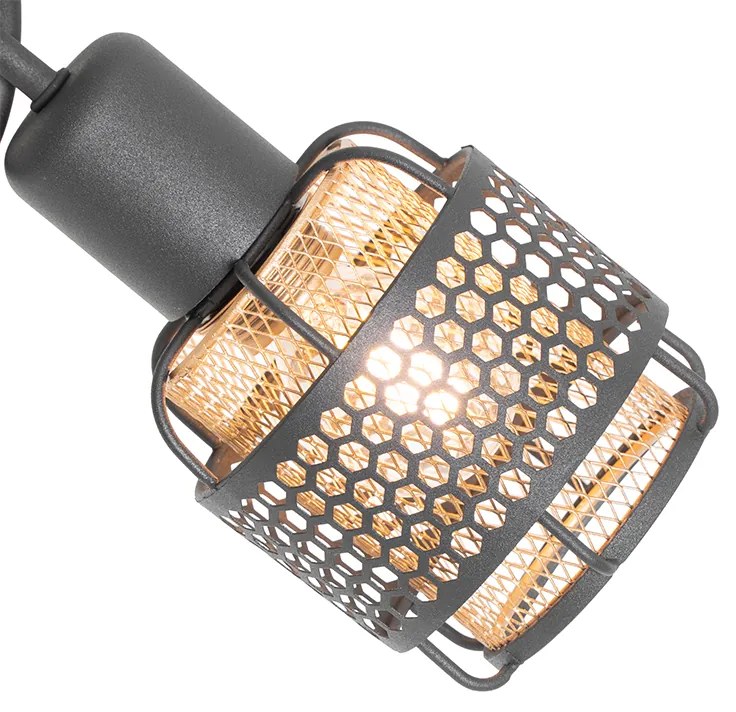 Candeeiro de teto design preto com 3 luzes douradas - Noud Design
