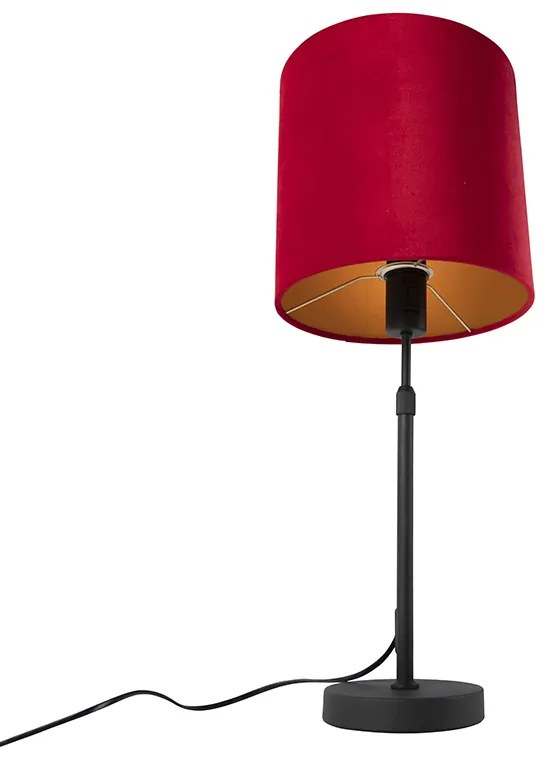 Candeeiro de mesa preto com abajur em veludo vermelho com dourado 25 cm - Parte Clássico / Antigo