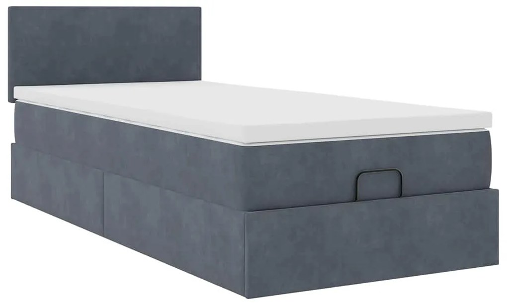 Estrutura cama otomana colchão 80x200 cm veludo cinzento escuro