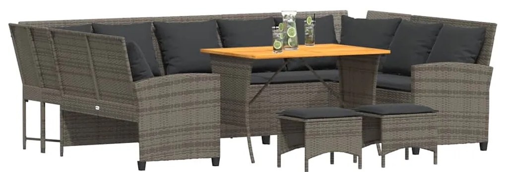 4 pcs conjunto sofás de jardim c/ almofadões vime PE cinzento