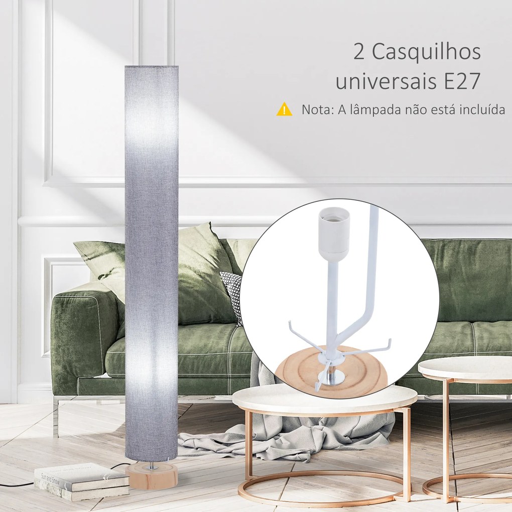 Candeeiro de Pé Moderno Candeeiro de Sala 40 W E27 com Cobertura de Linho e Estrutura de Metal para Quarto Ø15x120 cm Cinza