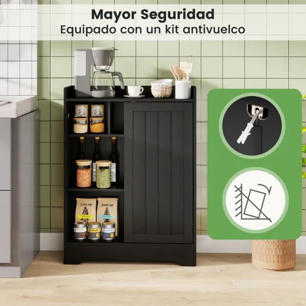 Armário de Cozinha ou Casa de Banho 60 x 20 x 80 cm com porta-papel higiênico, compartimento para escova e prateleiras ajustáveis com 2 portas desliza