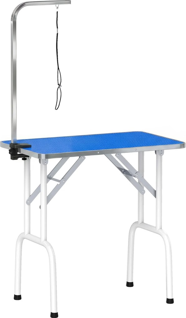 PawHut Mesa de Tosquia para Cães Dobrável com Superfície Antiderrapante Braço Ajustável 81x48,5x80 cm Azul | Aosom Portugal