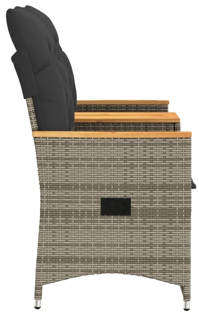 Sofá de jardim reclinável 2 lugares com mesa vime PE cinzento