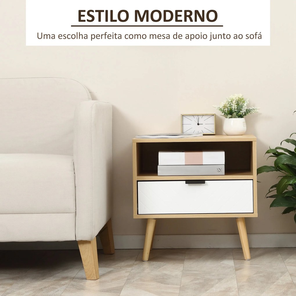 HOMCOM Mesa de Cabeceira de Estilo Moderno Mesa Auxiliar com 1 Gaveta