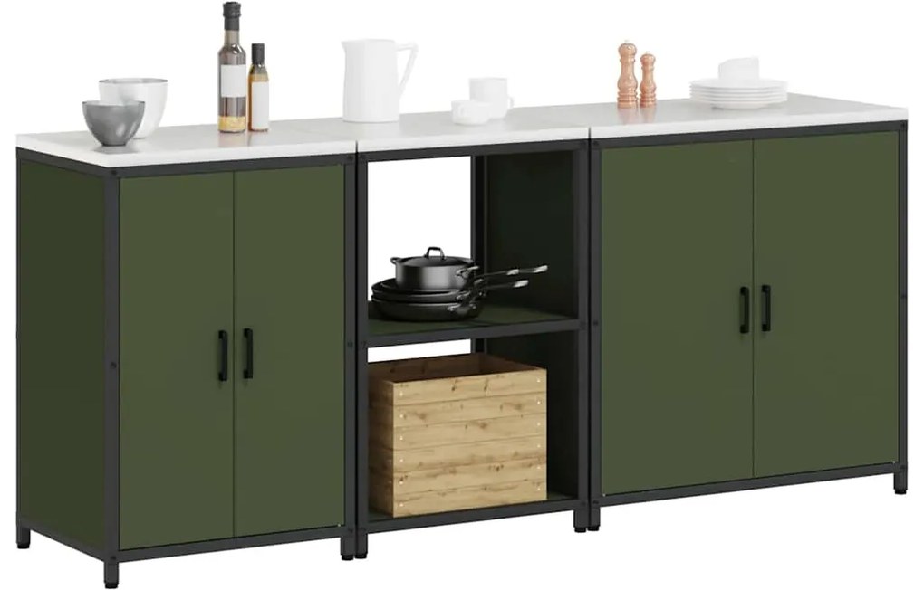 Conjunto de Armazenamento de Cozinha 3 pcs Verde Oliva