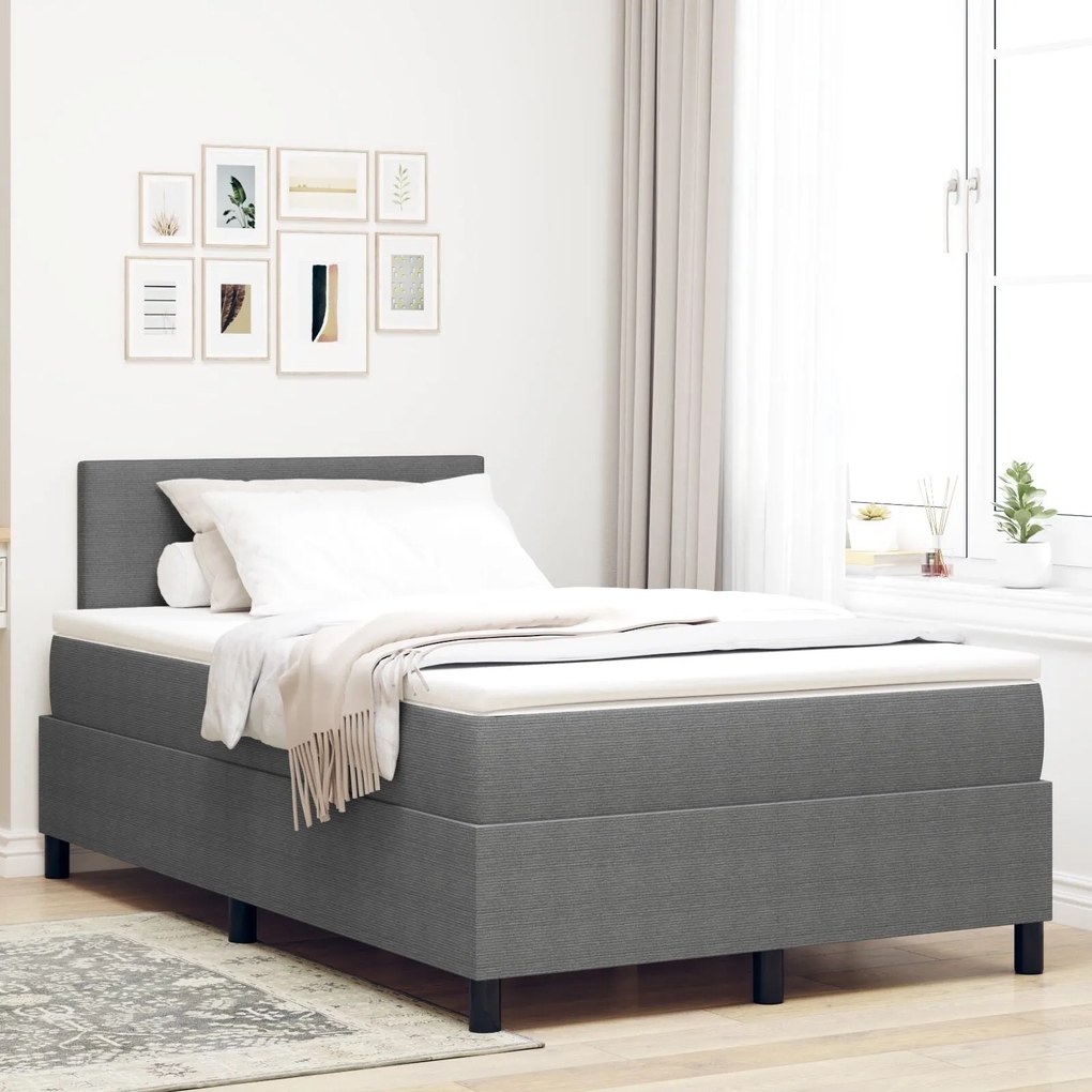 Cama Box Spring com Colchão Cinza 120x200 cm Tecido de Veludo Cotelê