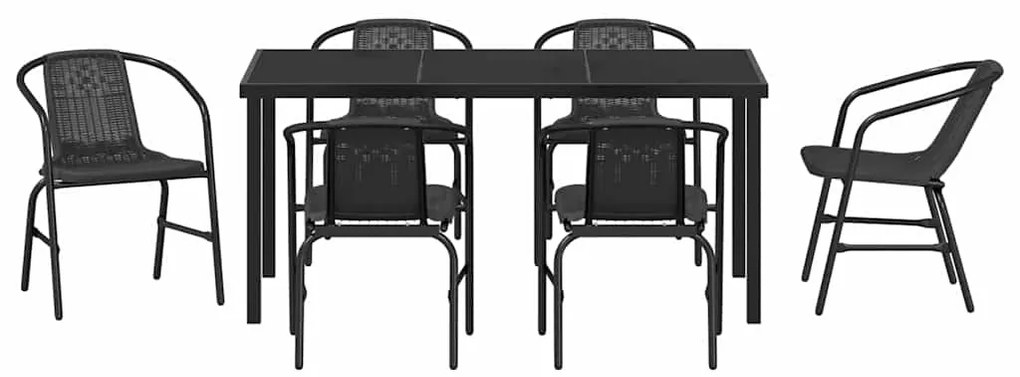 Conjunto de Jantar de Jardim com 7 Peças em Rattan Preto