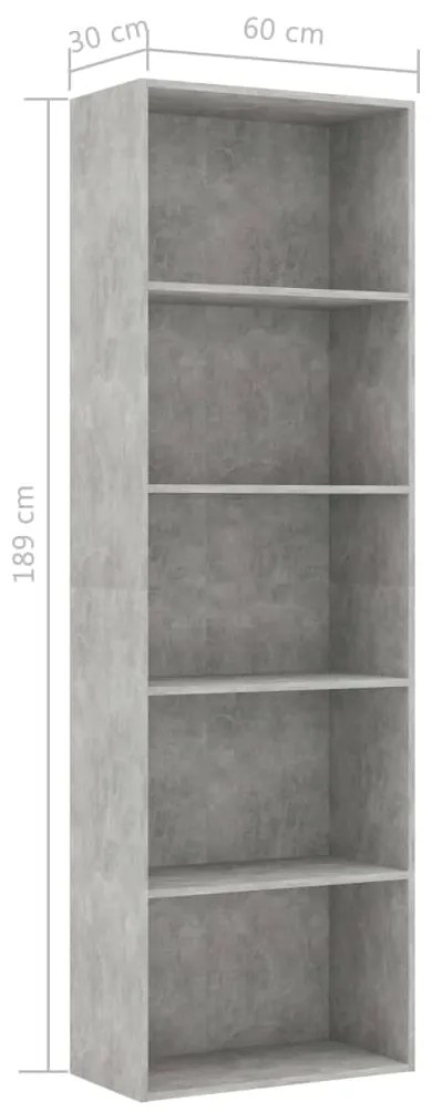 Estante com 5 prateleiras 60x30x189 cm contraplacado cinzento