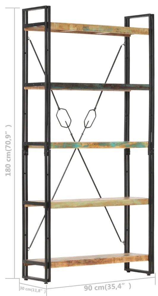 Estante com 5 prateleiras 90x30x180cm madeira recuperada maciça