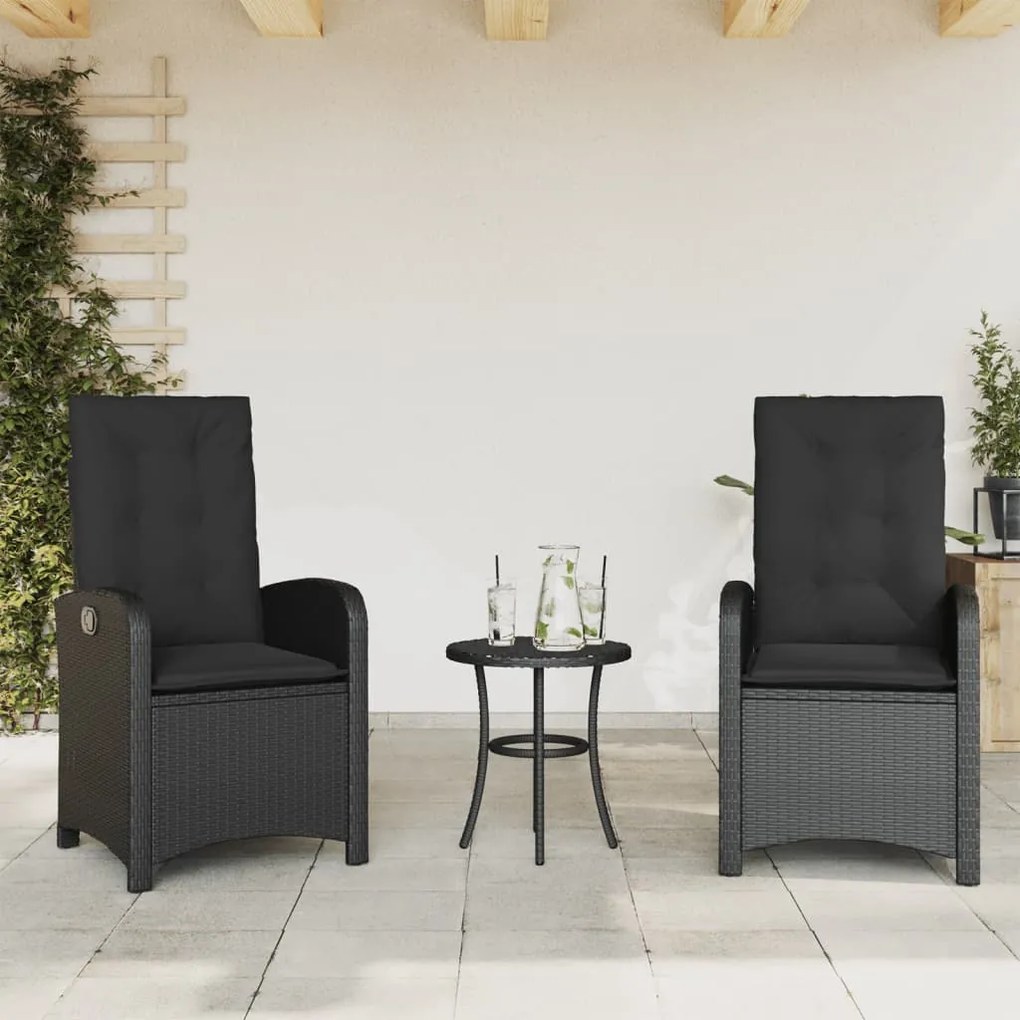 vidaXL Cadeiras de jardim reclináveis c/ almofadões 2pcs vime PE preto