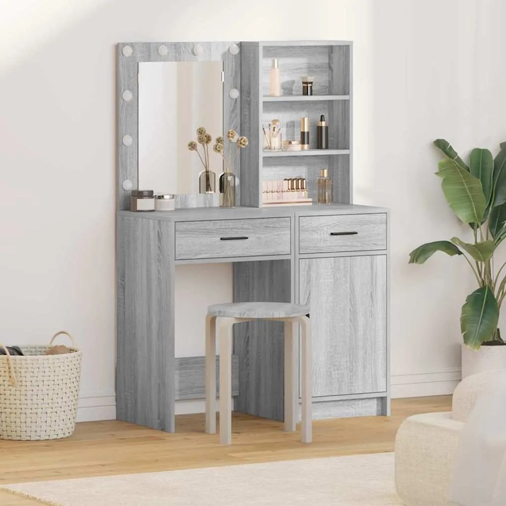 vidaXL Conjunto de Mesa de Vestir com gaveta 2 pcs Sonoma cinzento