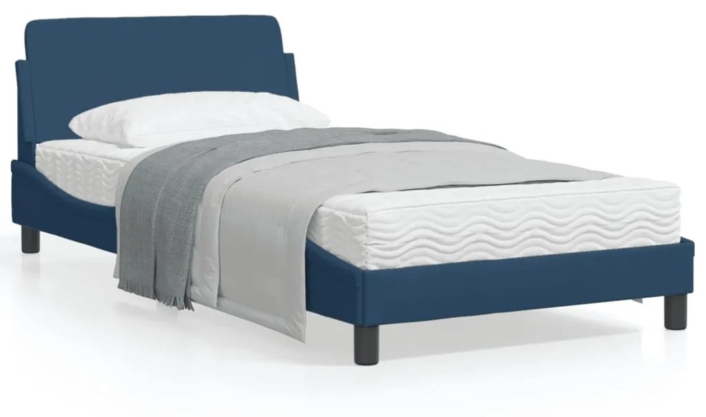 373131 vidaXL Estrutura de cama c/ cabeceira 100x200 cm tecido azul