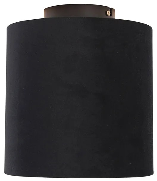 Candeeiro de teto com abajur em veludo preto e dourado 20 cm - Combi Preto Clássico / Antigo