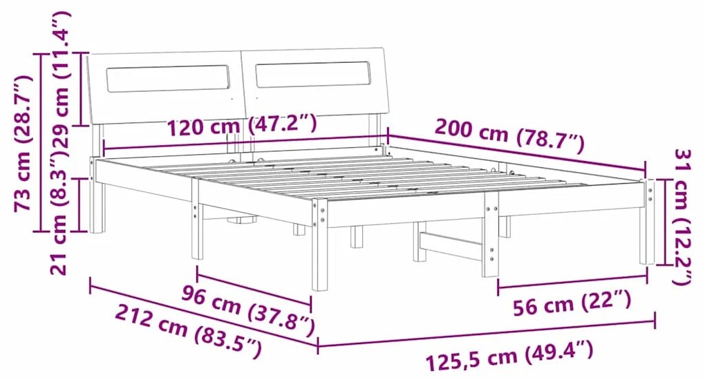 Estrutura da Cama com luzes de tira LED com cabeceira Castanho 120 x 2