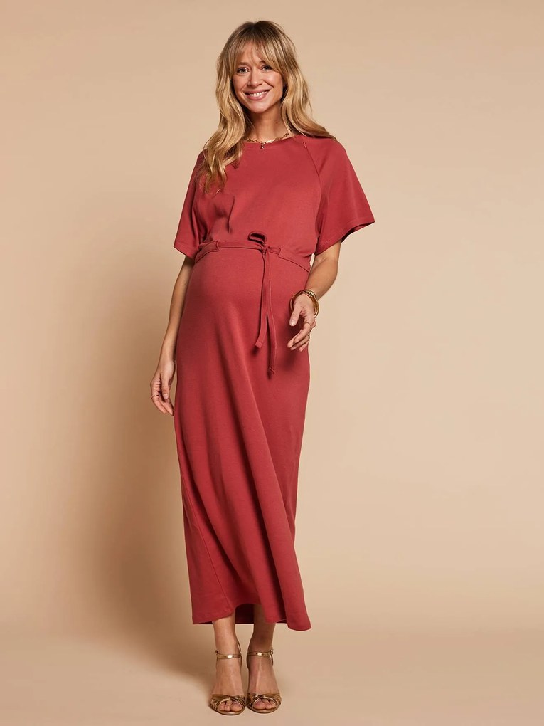 Vestido comprido gravidez e amamentação terracota