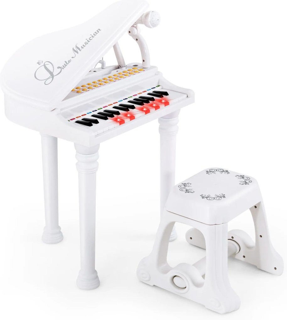 Teclado de piano infantil de 37 teclas com banco, microfone e tampa de piano - preto