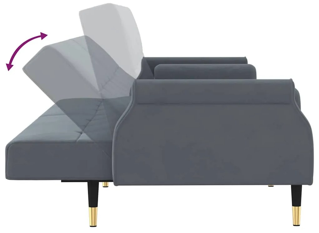 Sofá-cama com almofadões veludo cinzento-escuro