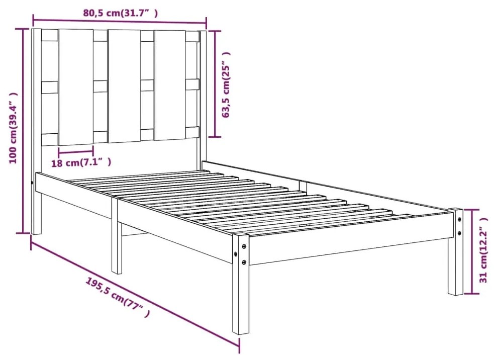 Estrutura cama pequena solteiro 75x190 cm madeira maciça