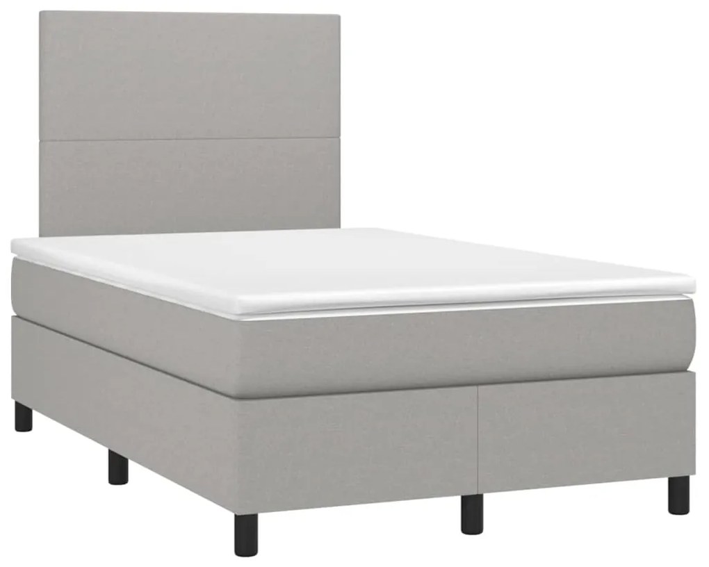 Cama box spring c/ colchão e LED 120x200 cm tecido cinza-claro