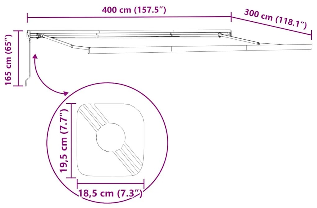 Toldo retrátil 4x3 m tecido e alumínio antracite e branco