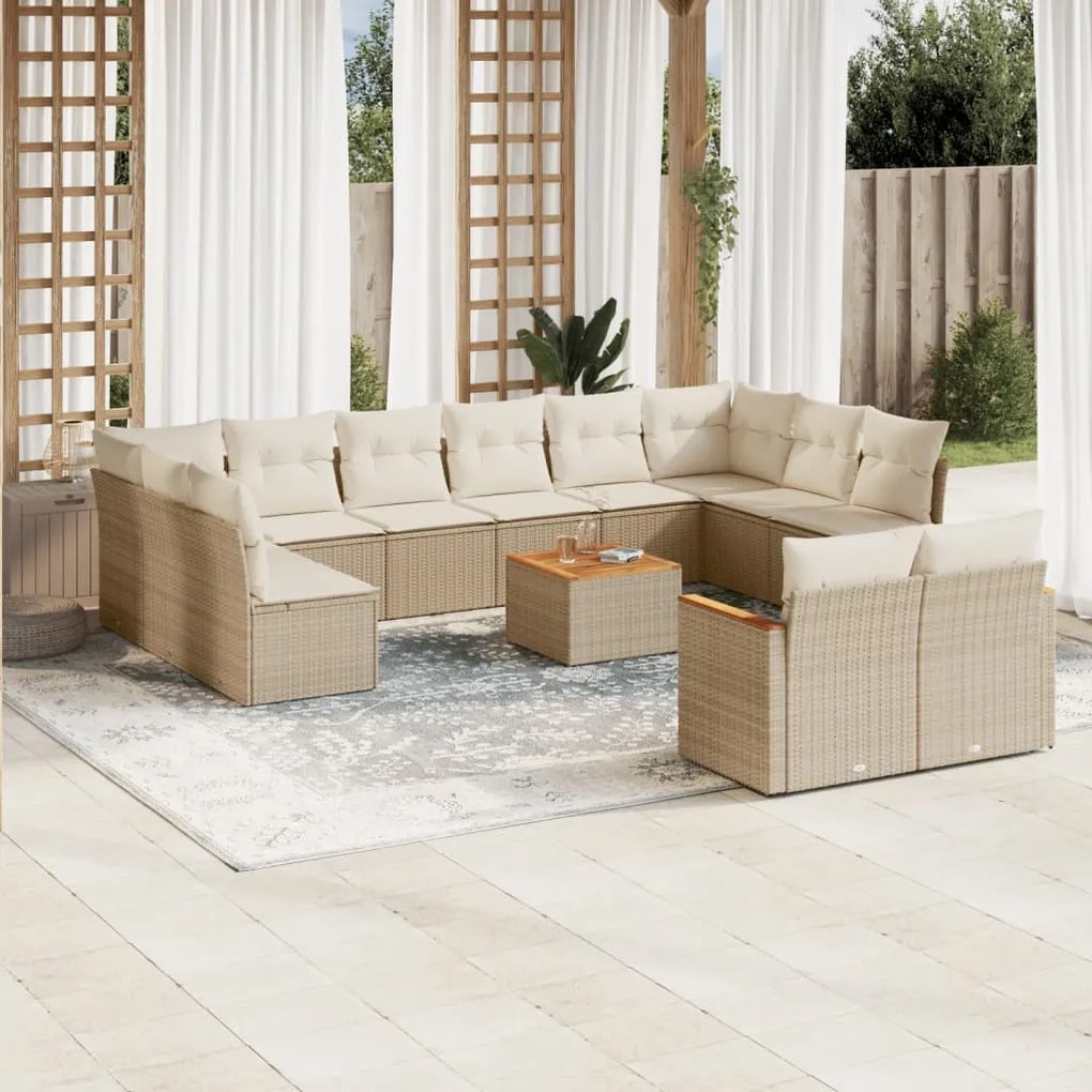 13 pcs conjunto de sofás p/ jardim com almofadões vime PE bege