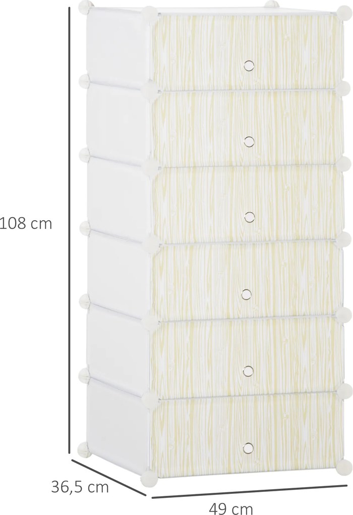 Armário modular para sapatos, móvel de arrumação com 6 cubos empilháveis em plástico, 49 x 36,5 x 108 cm, branco