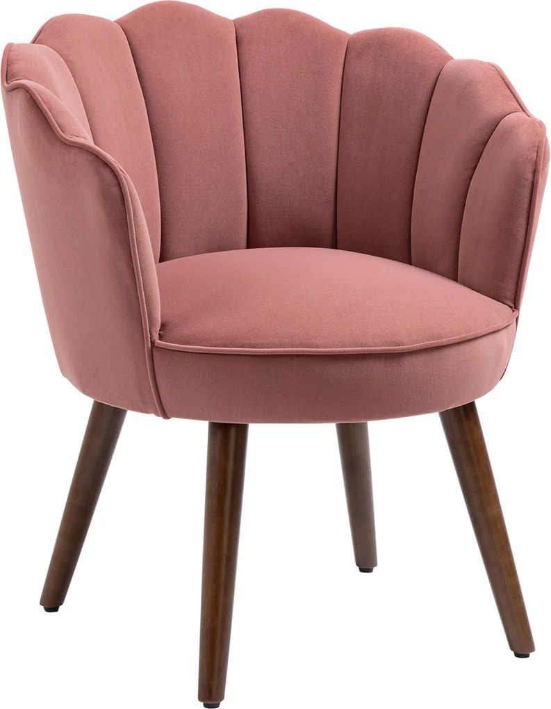 Poltrona com Encosto e Almofada em Veludo Pernas em Madeira de Seringueira 66x66x78,5 cm Rosa