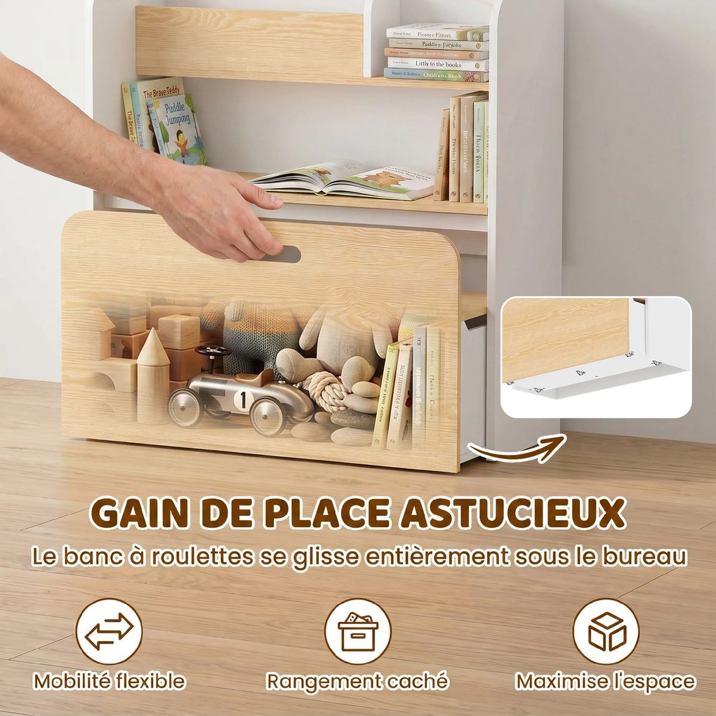 Conjunto de Secretária e Cadeira Infantil, 80 x 29 x 80 cm, Design 5 em 1, Branco