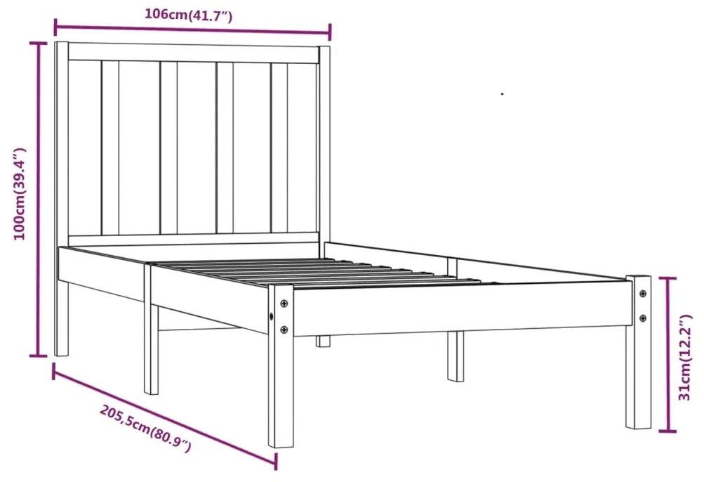 Estrutura de cama 100x200 cm madeira pinho maciço castanho mel