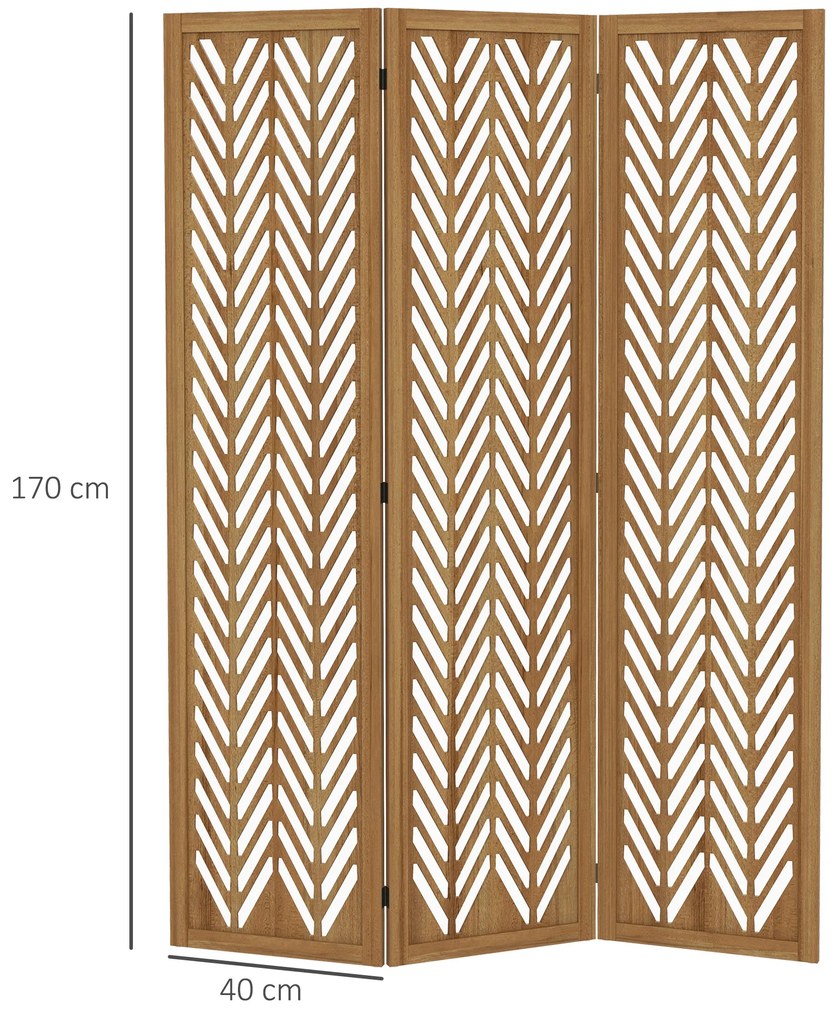Biombo de 3 Painéis Dobrável 120x1,7x170 cm Separador de Ambientes de Madeira com Padrões Geométricos Madeira