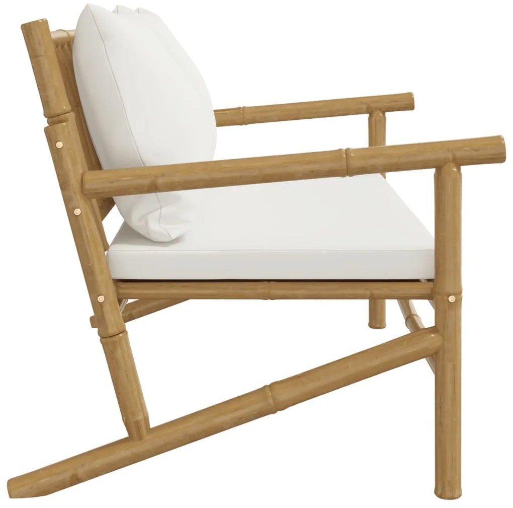 Banco de jardim bambu com almofadões branco nata