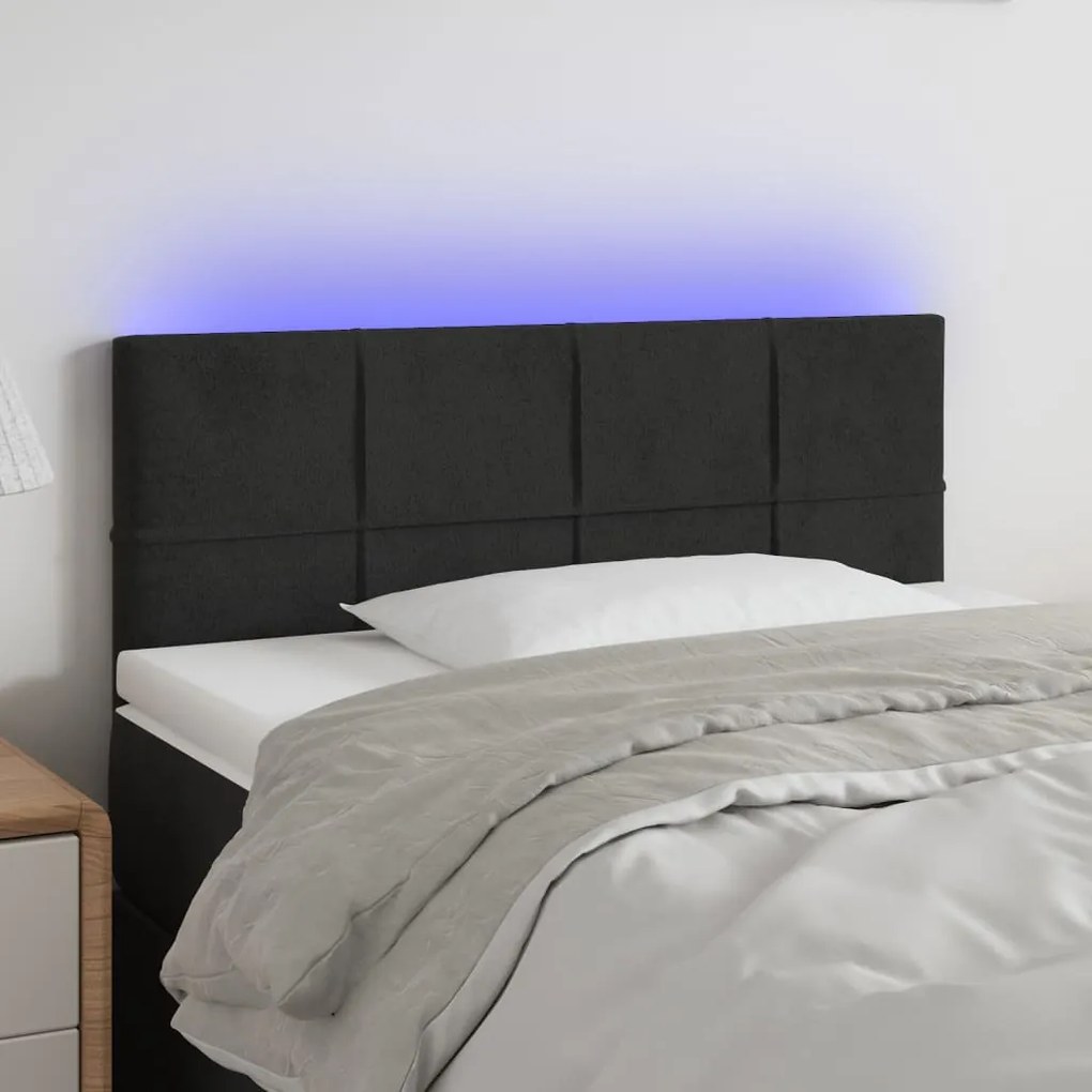 Cabeceira de cama c/ luzes LED veludo 80x5x78/88 cm preto