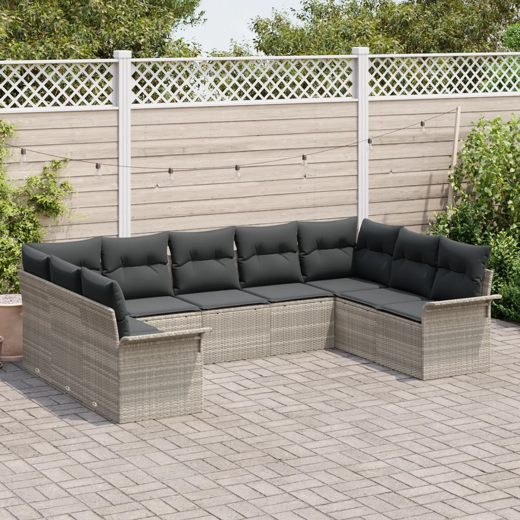 Conjunto de Sofá de Jardim vidaXL de 9 Peças com Almofadas Cinza Claro