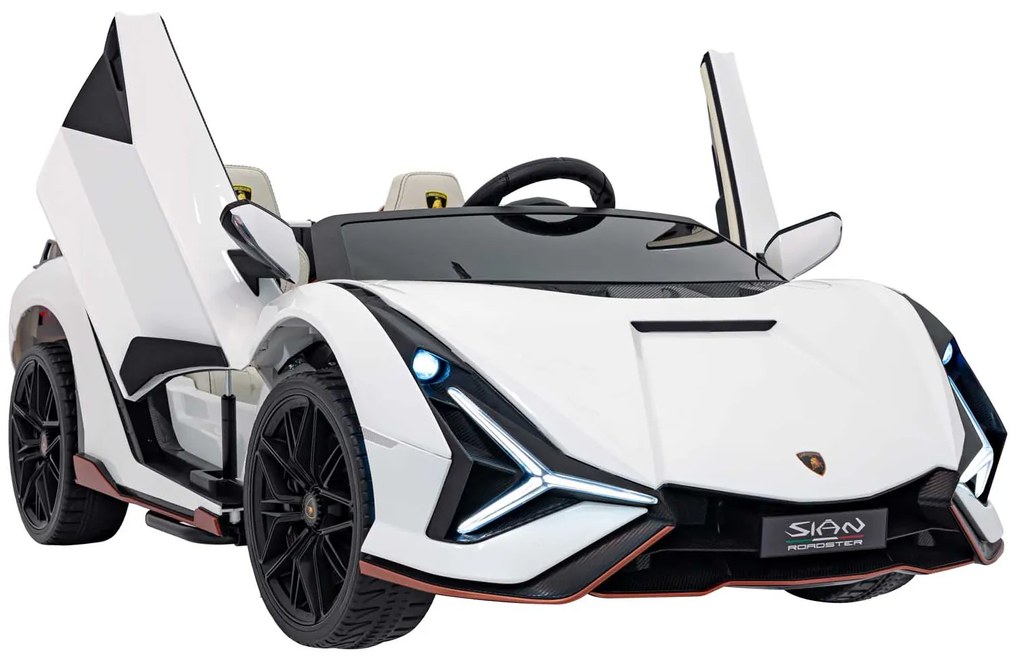 Carro elétrico para Crianças 24V 2 Lugares 4x4 Lamborghini SIAN Rodas Borracha, Assento de couro Branco