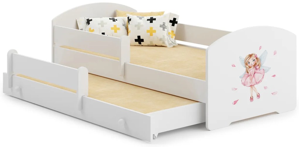 Cama infantil dupla branca Luk 160x80 fada - colchão e estrado incluído