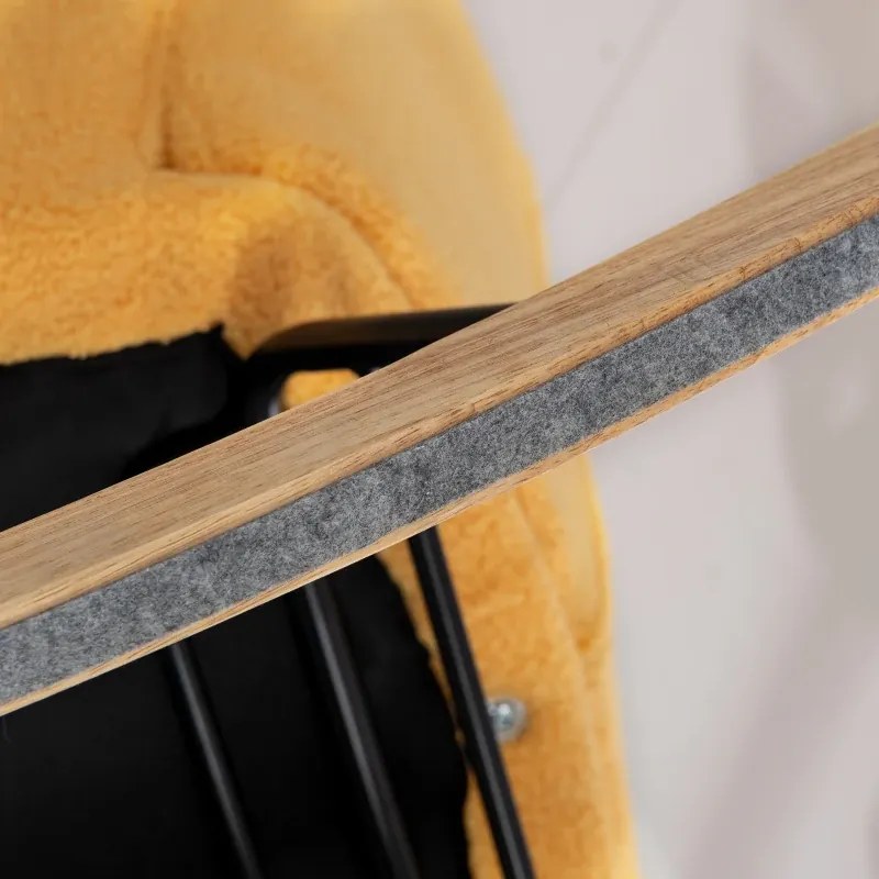 Cadeira Baloiço em Borrego com Oscilação de 40° Pés de Madeira de Faia e Estrutura de Aço 71x98x101 cm Amarelo