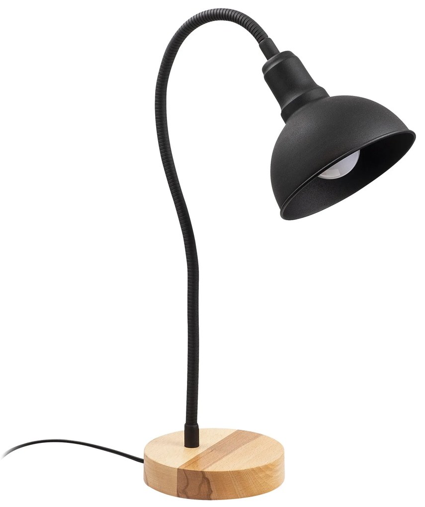Candeeiro de Mesa Kumluca – Preto e Carvalho – 16 cm Diâmetro, 52 cm A