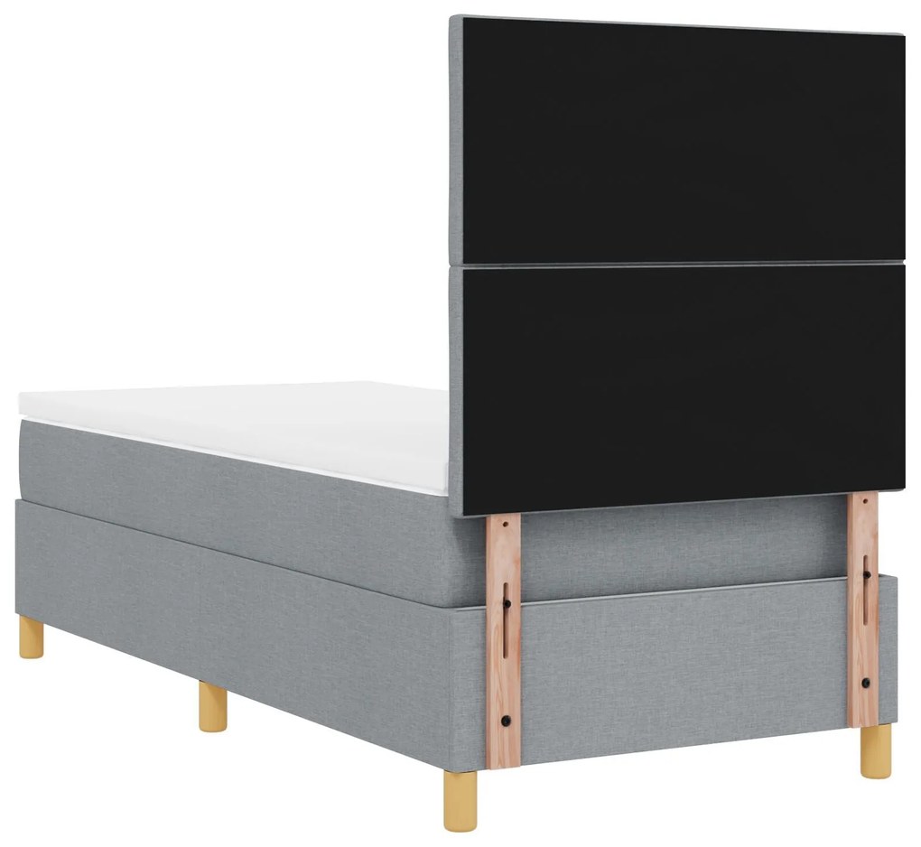 Cama Box Spring com Colchão e Luz LED Cinza Claro 90x190 cm Tecido