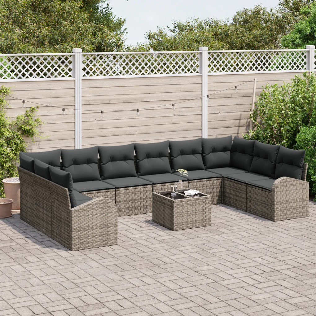 Conjunto de Sofá de Jardim vidaXL 10 Peças com Almofadas Preto Vime PE