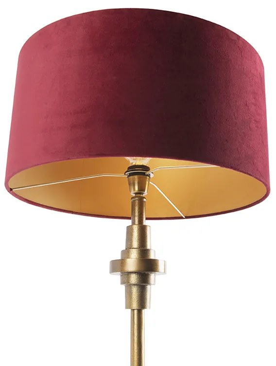 Candeeiro de mesa Art Deco bronze com abajur de veludo vermelho 50 cm - Diverso Art Deco