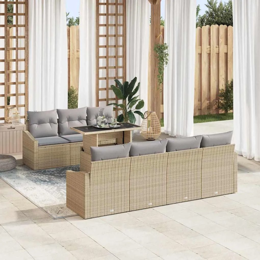 vidaXL Conjunto de sofá de jardim com 8 peças e almofadas bege