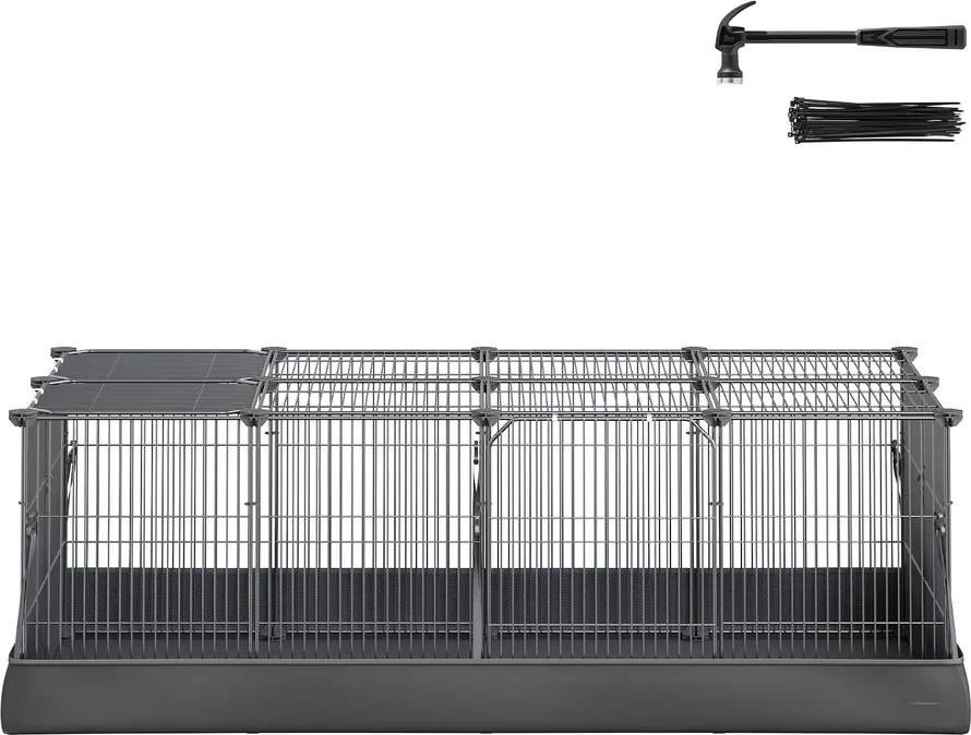 Gaiola com porta dupla para pequenos animais123 x 63 x 41,5 cm, para coelhos e porquinhos-da-índia Preto