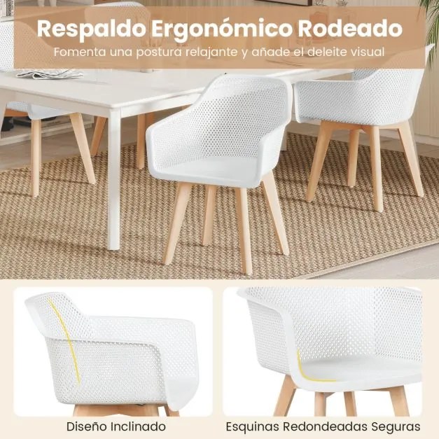 Conjunto de 2 cadeiras de jantar modernas (MESA NÃO INCLUIDA) em plástico com pernas de madeira e encosto perfurado respirável para sala de jantar Bra