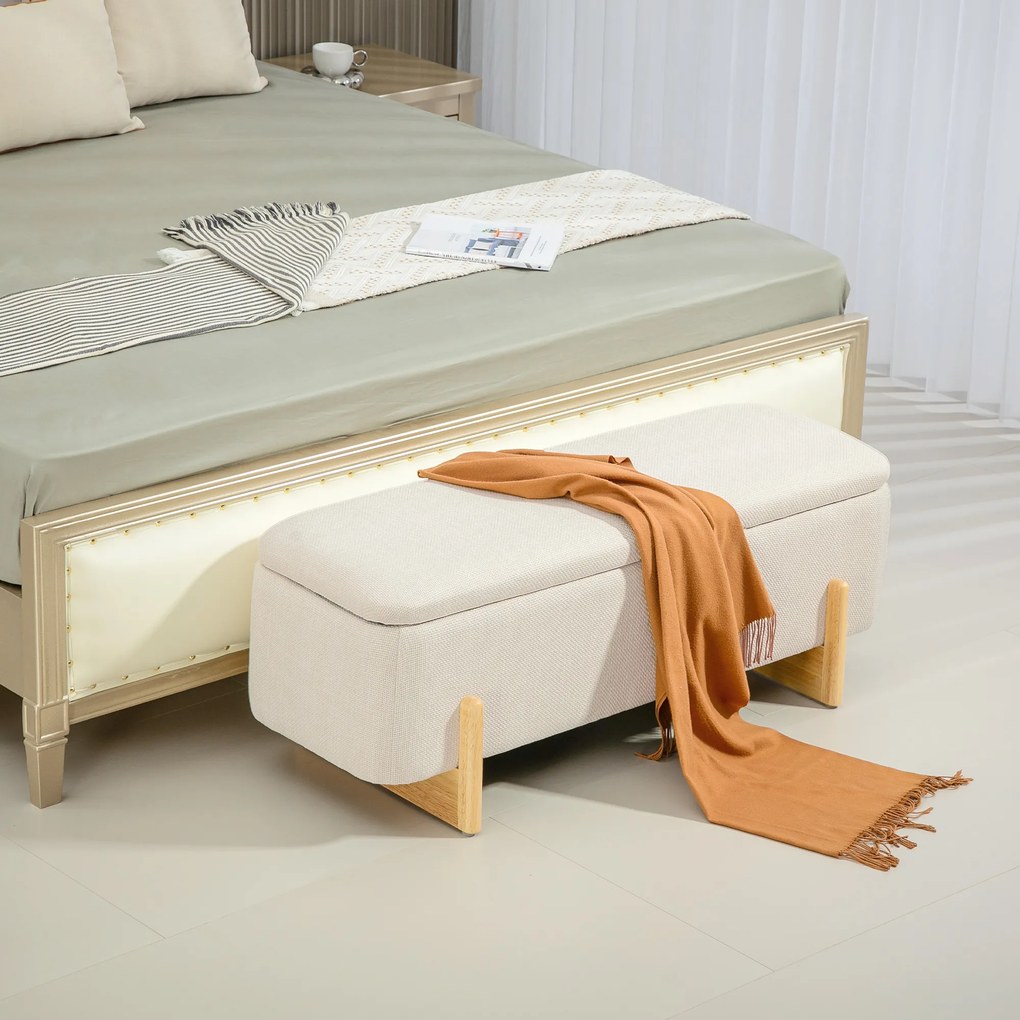 Banco-Baú de Arrumação, 111 x 44 x 44,5 cm, Arrumação Escondida, Creme