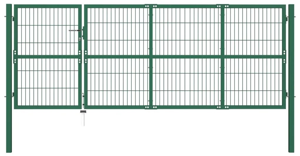 vidaXL Portão de jardim com postes 350x120 cm aço verde.