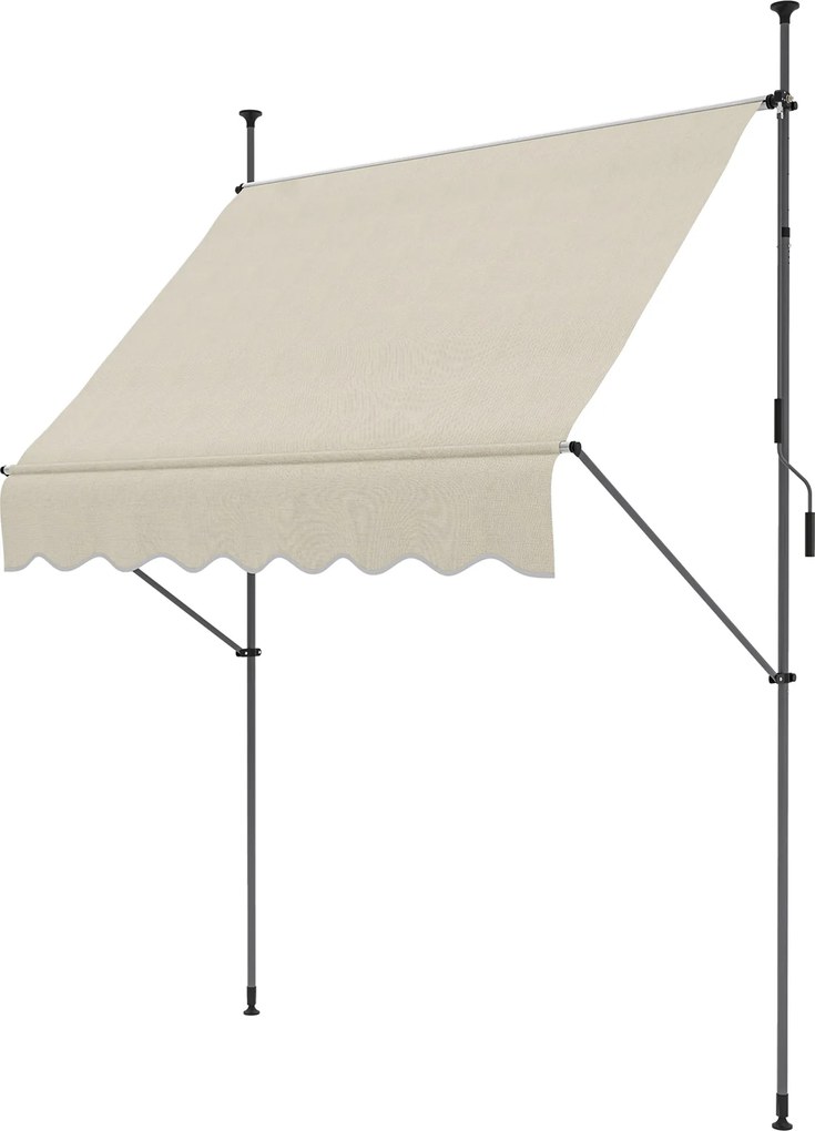 Toldo retrátil manual autoportante, 2,0 m (L) x 1,2 m (P) x 2,1–3,0 m (A), inclinação ajustável, metal, alumínio, poliéster, cor areia