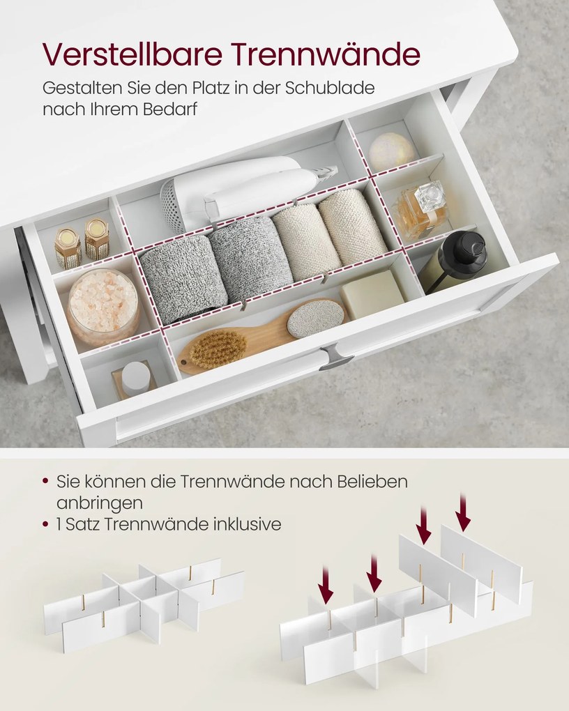 Móvel de casa de banho com divisórias reguláveis 80 x 35 x 60 cm branco