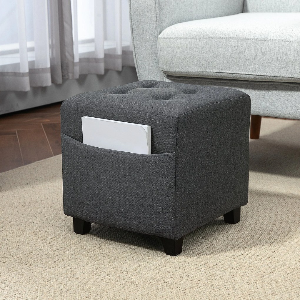 Apoio para os Pés Sala de Estar Banco Estofado em Linho com Bolso Late